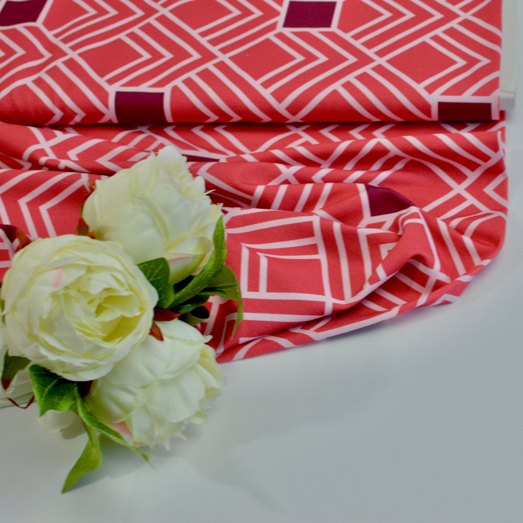 Baumwolljersey - Geometra by Anni Early - Allover Strawberry Daiquiri Fabric poshpinks