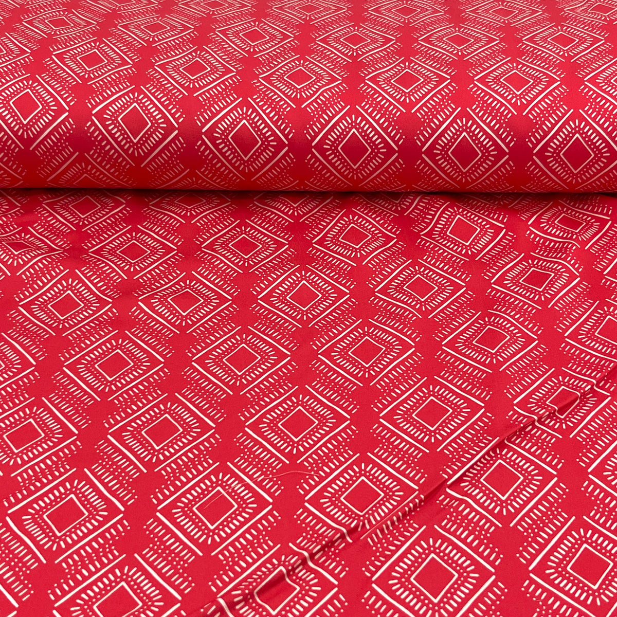 Limited Pre-Order Tencelsatin - Rhonda Ikat Crimson Fabric poshpinks