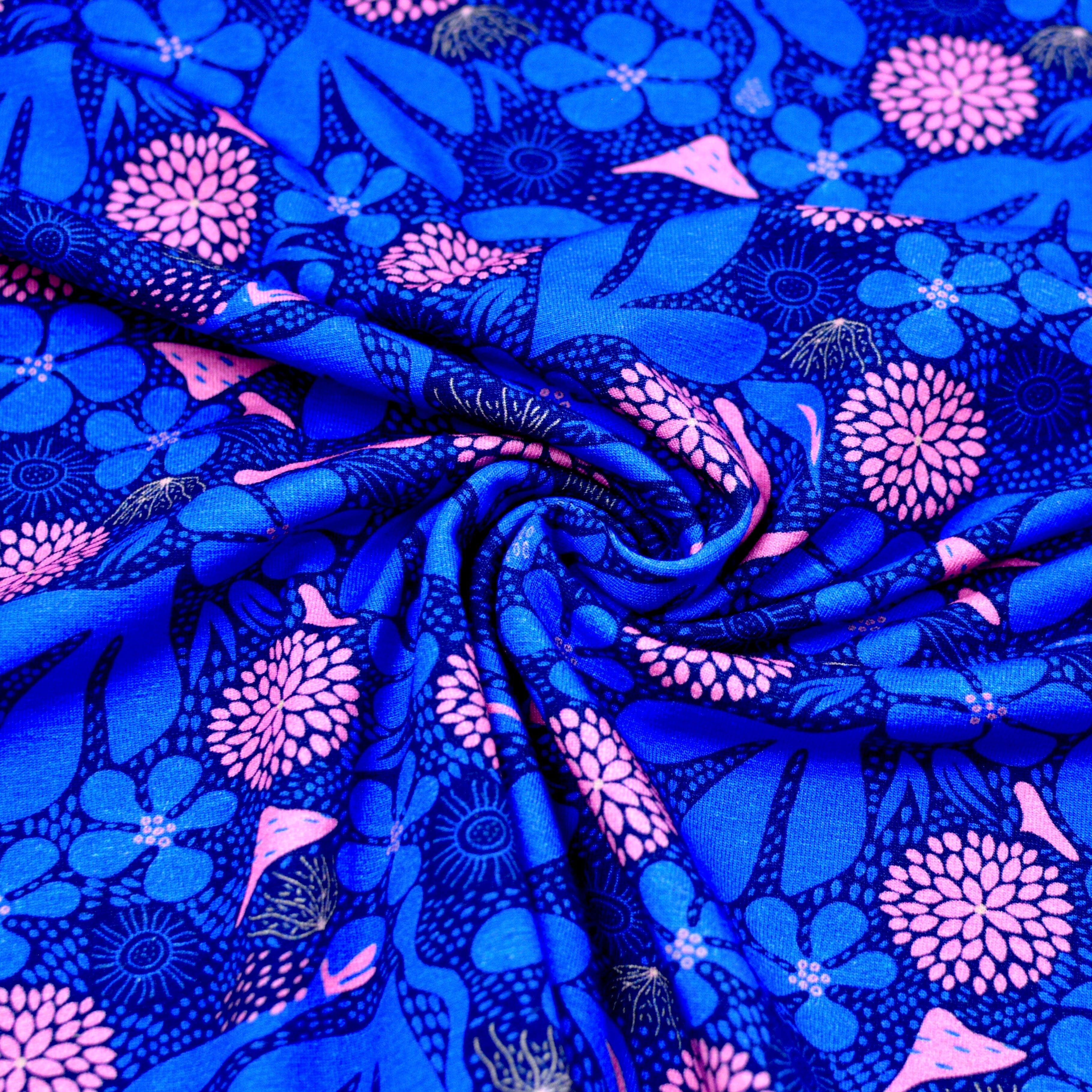 Reststück 0,80m! Baumwolljersey - Smilla - Mini Coral Blue Fabric poshpinks