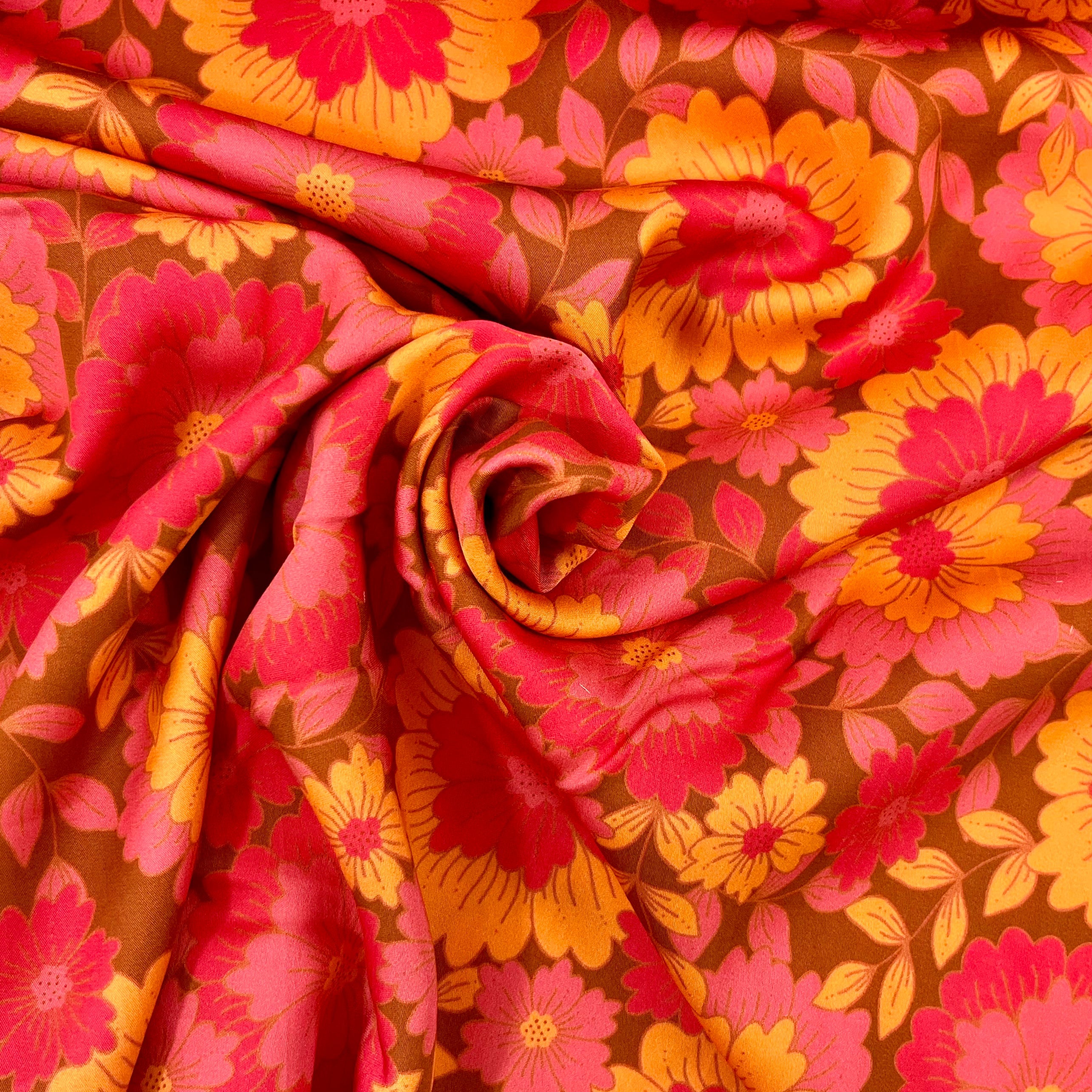 Tencelsatin - Rhonda Flowerfield Crimson Fabric poshpinks