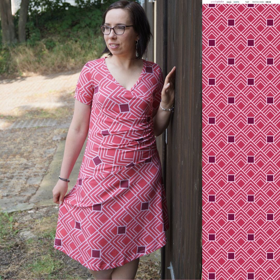 Baumwolljersey - Geometra by Anni Early - Allover Strawberry Daiquiri Fabric poshpinks