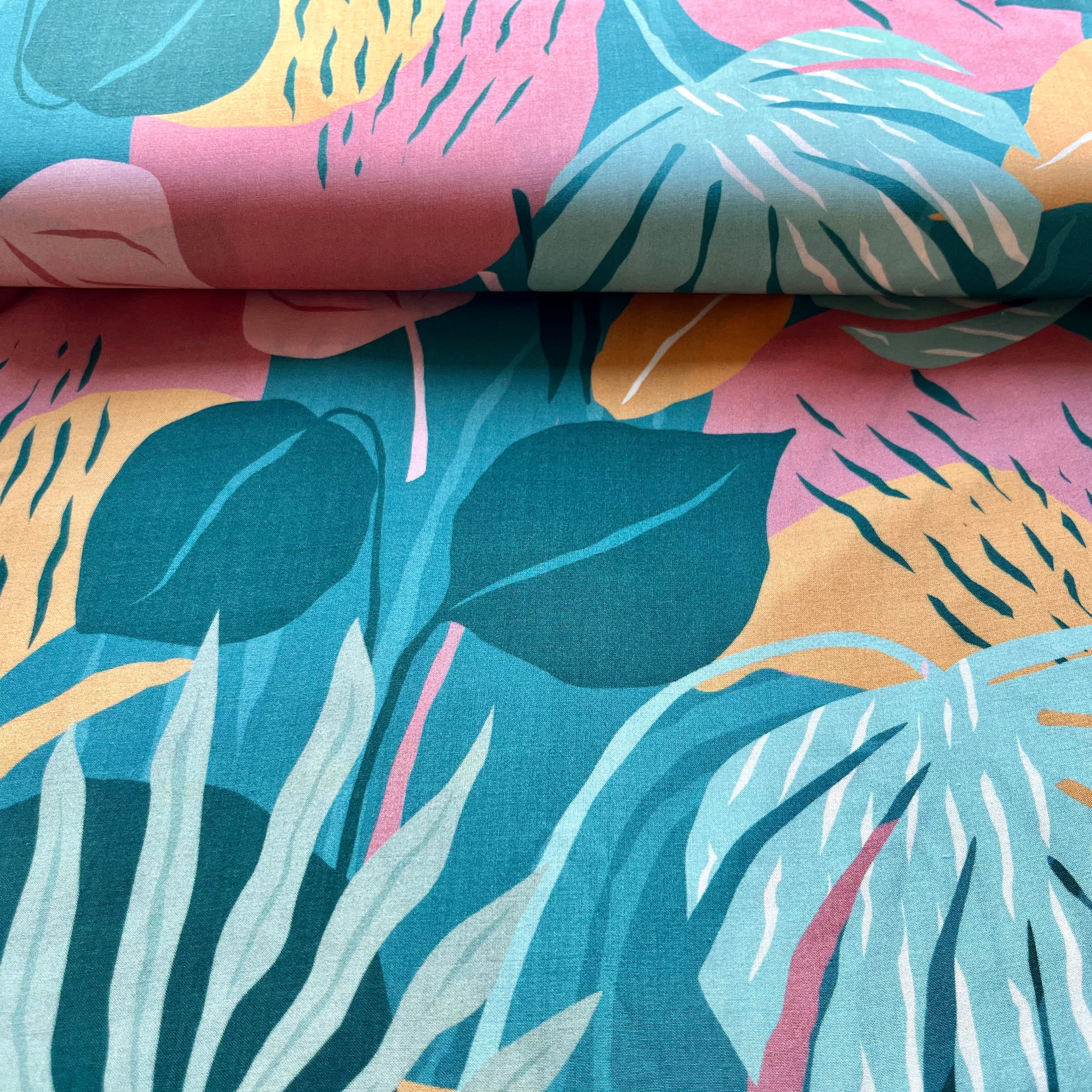 Ecovero™ Viskose - Ambrosia Sommer Petrol und Pink Fabric poshpinks