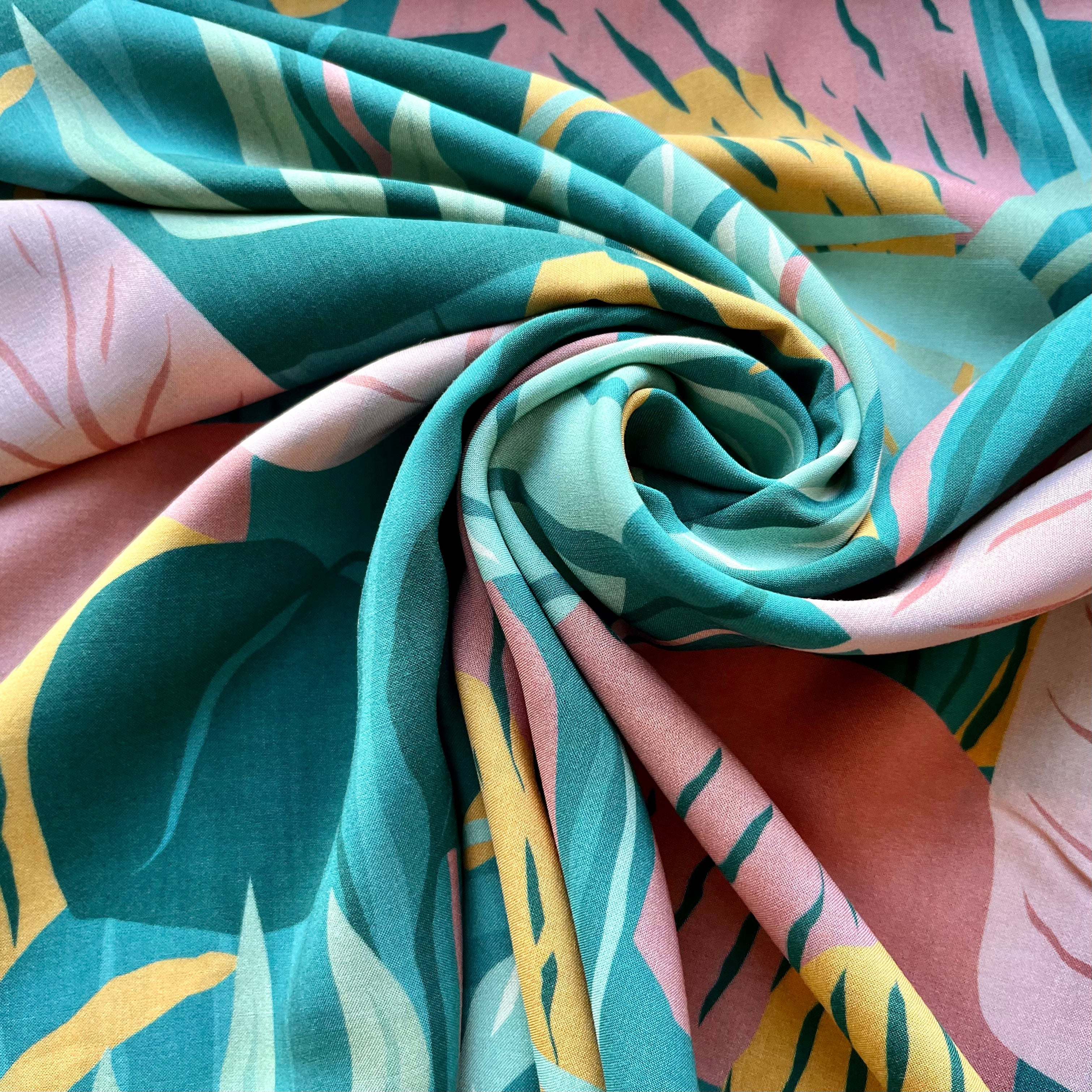 Ecovero™ Viskose - Ambrosia Sommer Petrol und Pink Fabric poshpinks