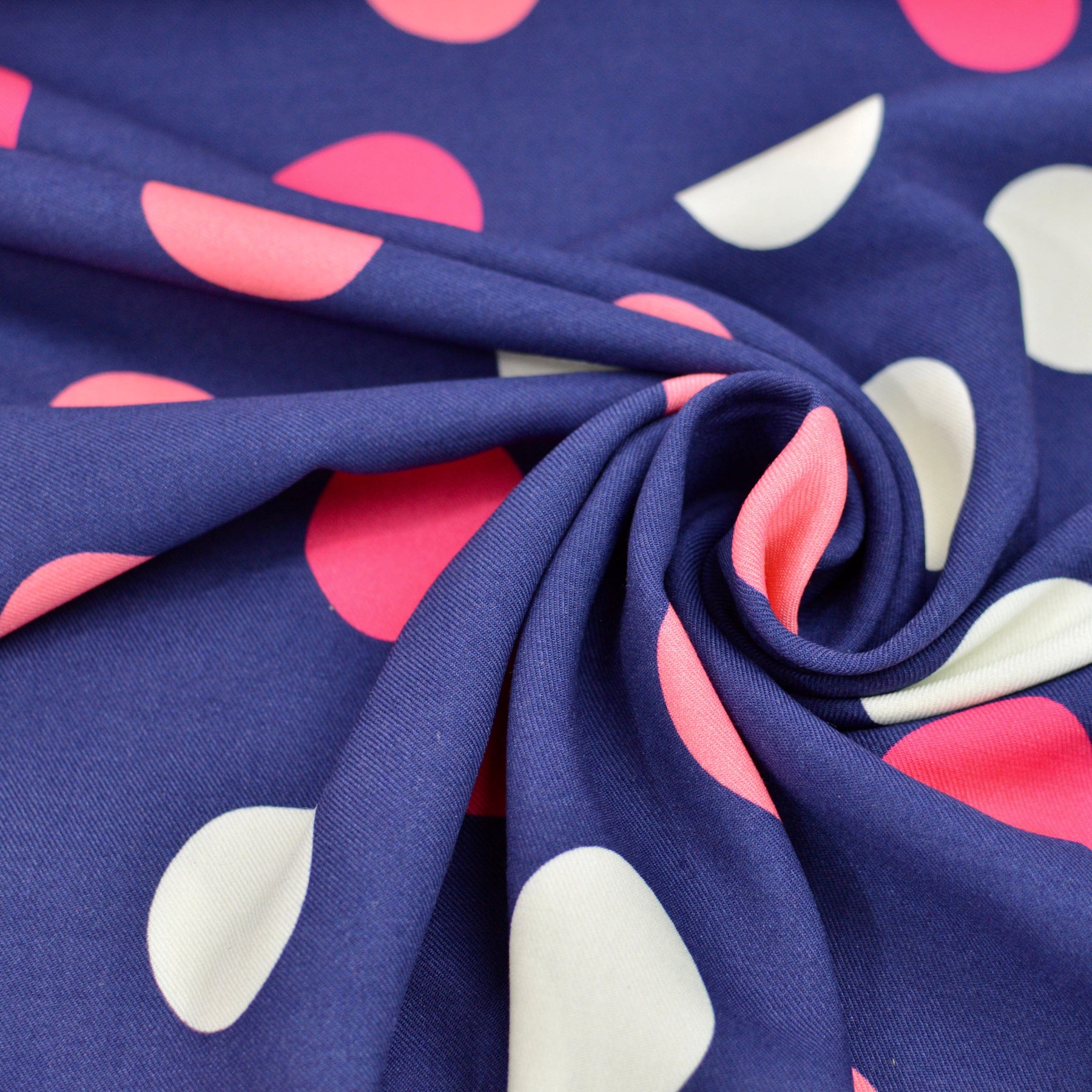 Viskosetwill - Retro Candys - Dots Navy Triffle Fabric poshpinks