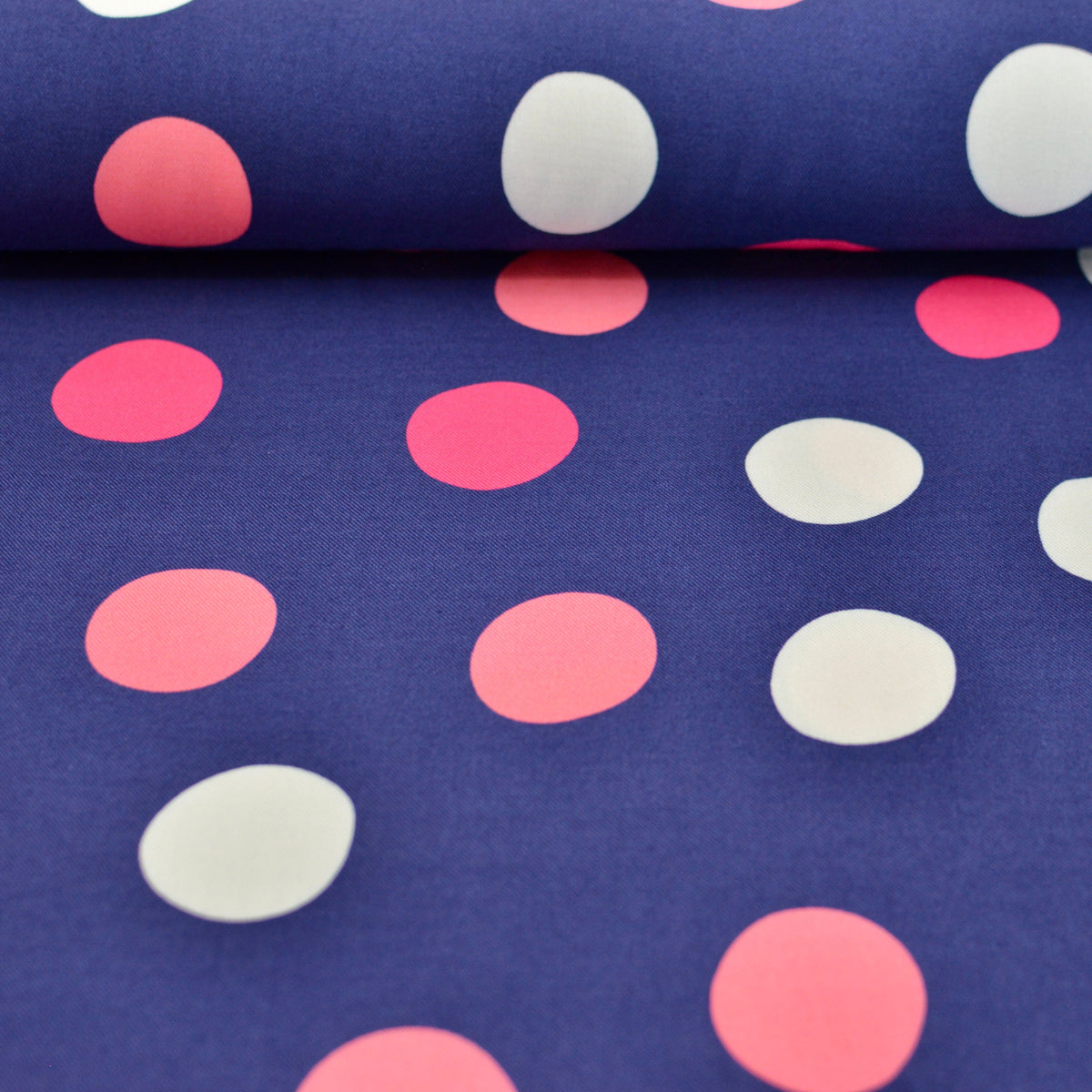 Viskosetwill - Retro Candys - Dots Navy Triffle Fabric poshpinks