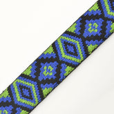 Jacquard Gummiband - Ethnic Rhombus - Blau/Grün - 3.5cm - poshpinks