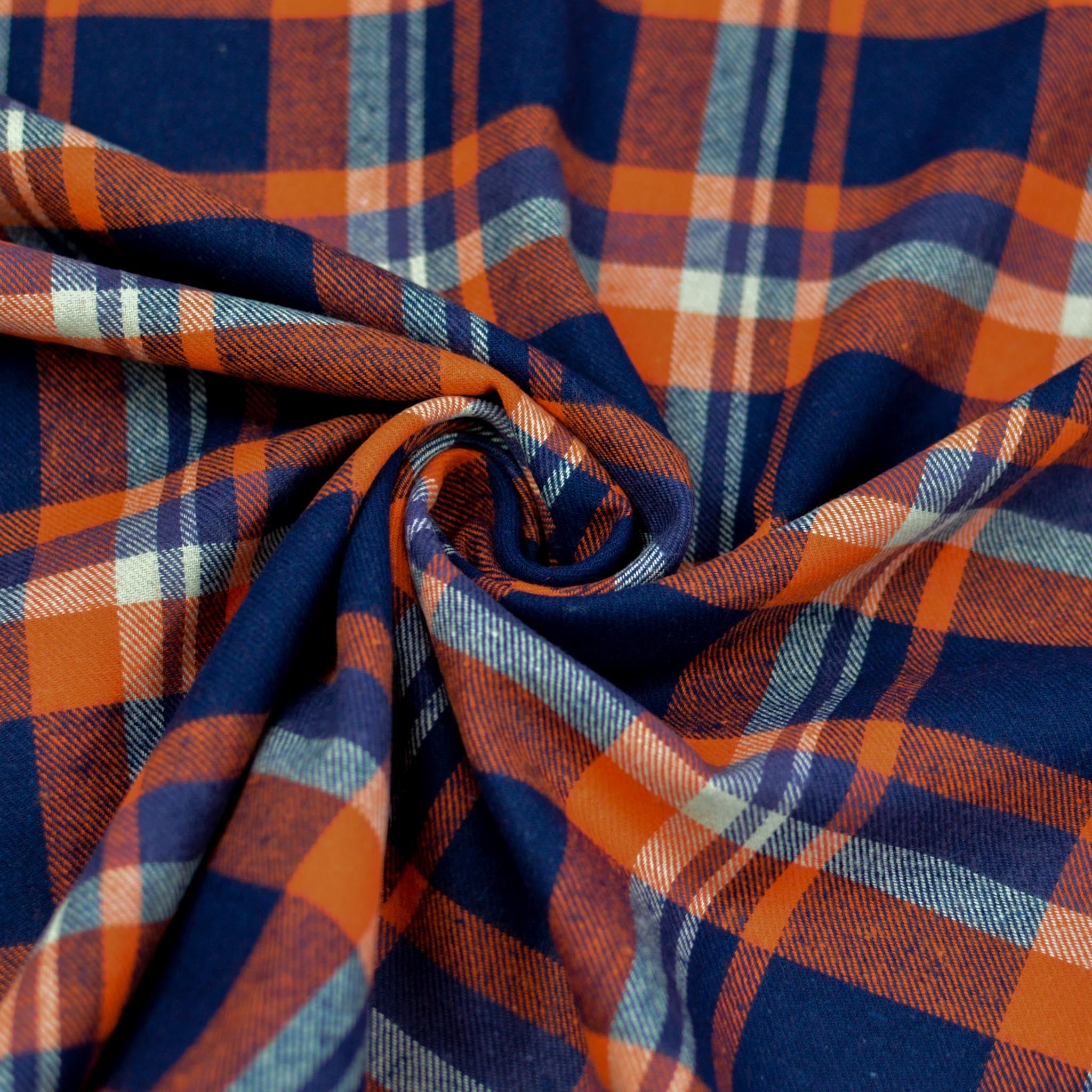 Baumwoll Flanell - blau orange kariert Fabric poshpinks