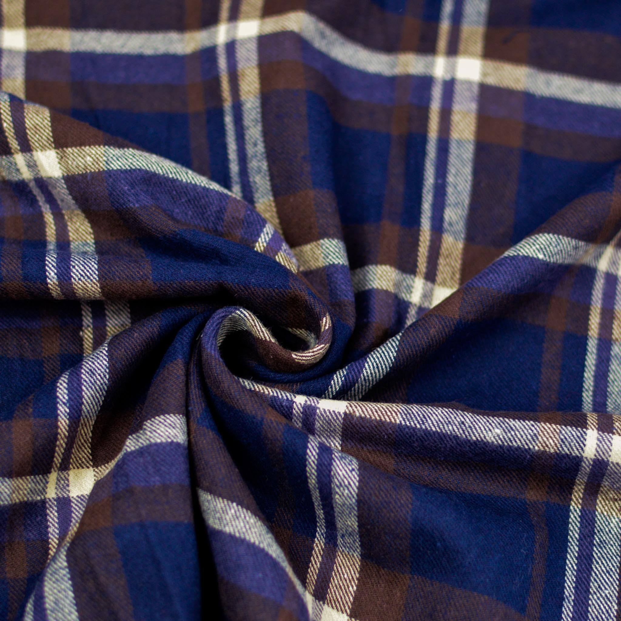 Baumwoll Flanell - dunkelblau braun violet kariert Fabric poshpinks