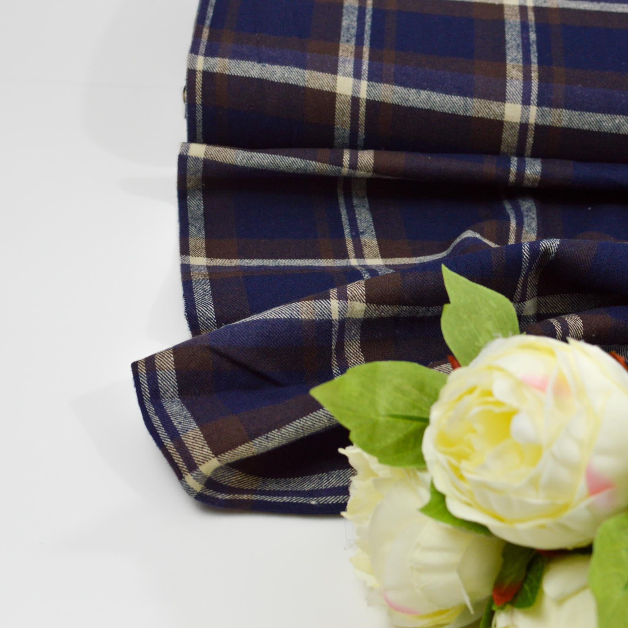 Baumwoll Flanell - dunkelblau braun violet kariert Fabric poshpinks