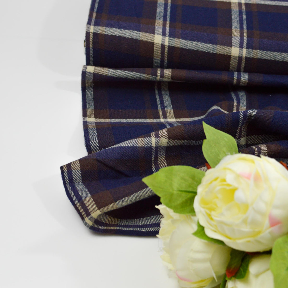 Baumwoll Flanell - dunkelblau braun violet kariert Fabric poshpinks