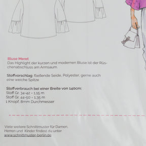 Papierschnittmuster von Schnittmuster Berlin - Bluse Meret Stück poshpinks