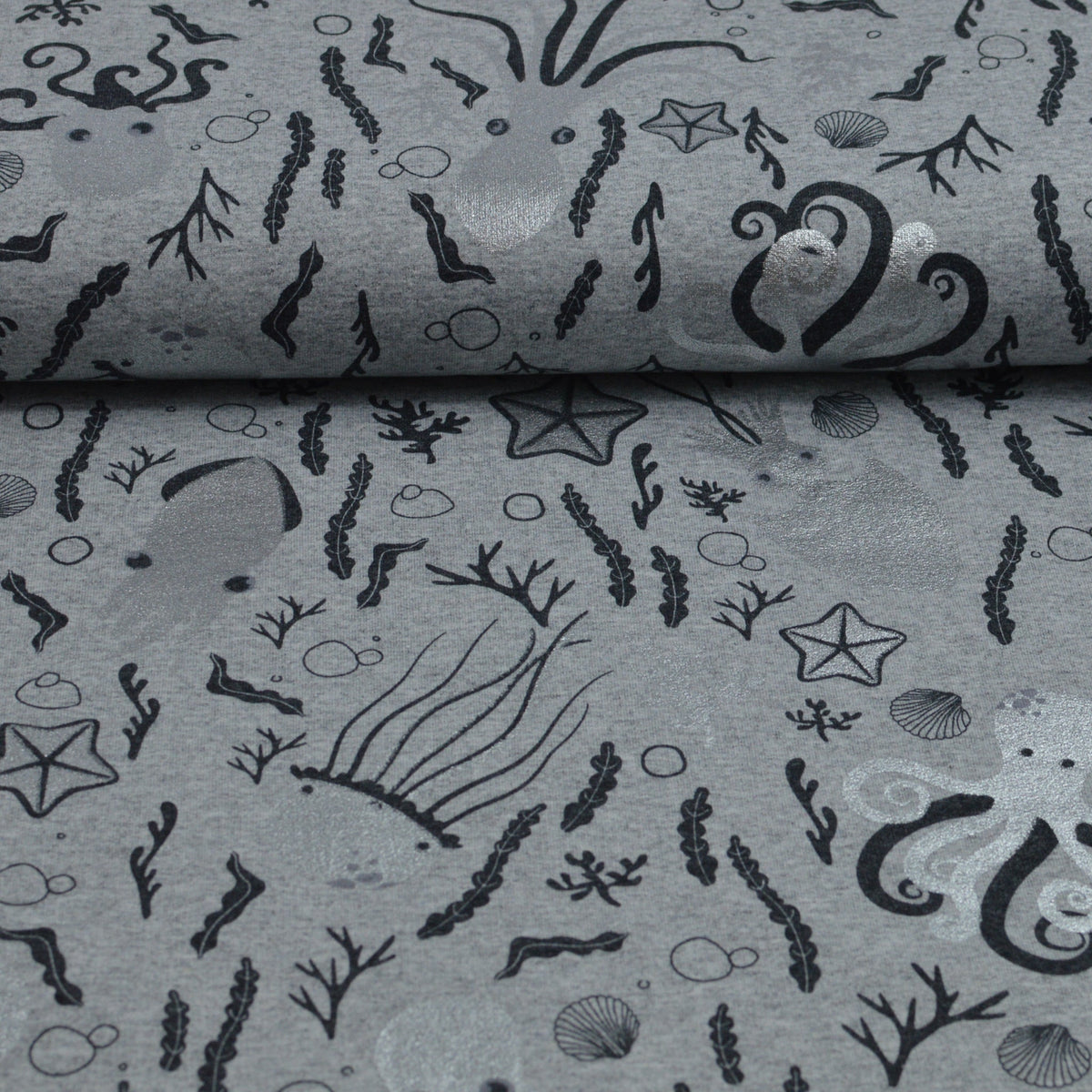 French Terry - grau silbern mit Meerestieren Fabric poshpinks
