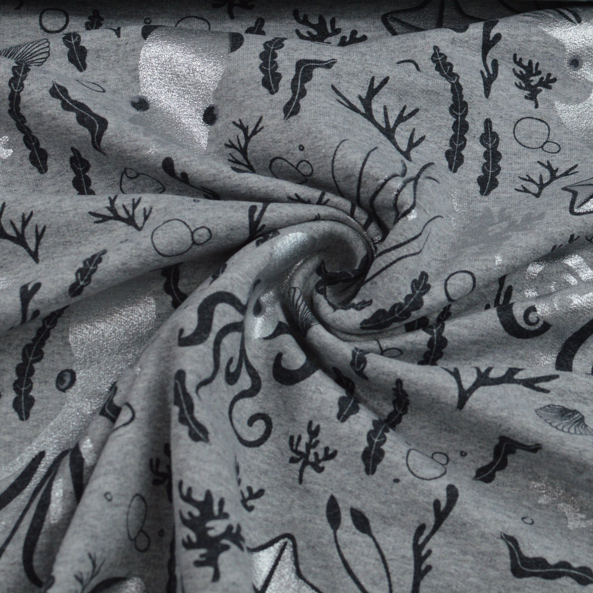 French Terry - grau silbern mit Meerestieren Fabric poshpinks