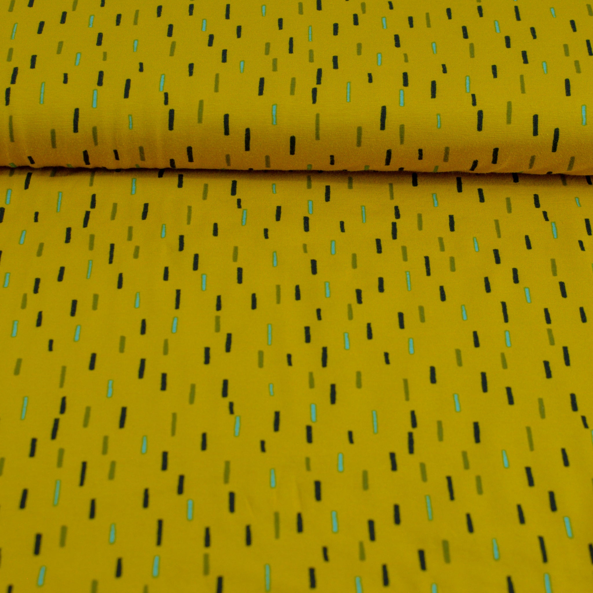 Baumwolljersey - Kreise weiß auf senfgelb Fabric poshpinks