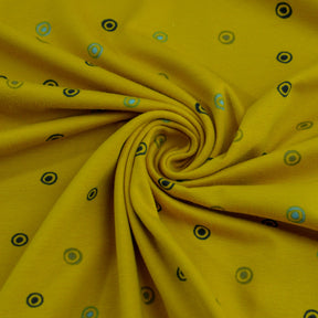 Baumwolljersey - Kreise weiß auf senfgelb Fabric poshpinks