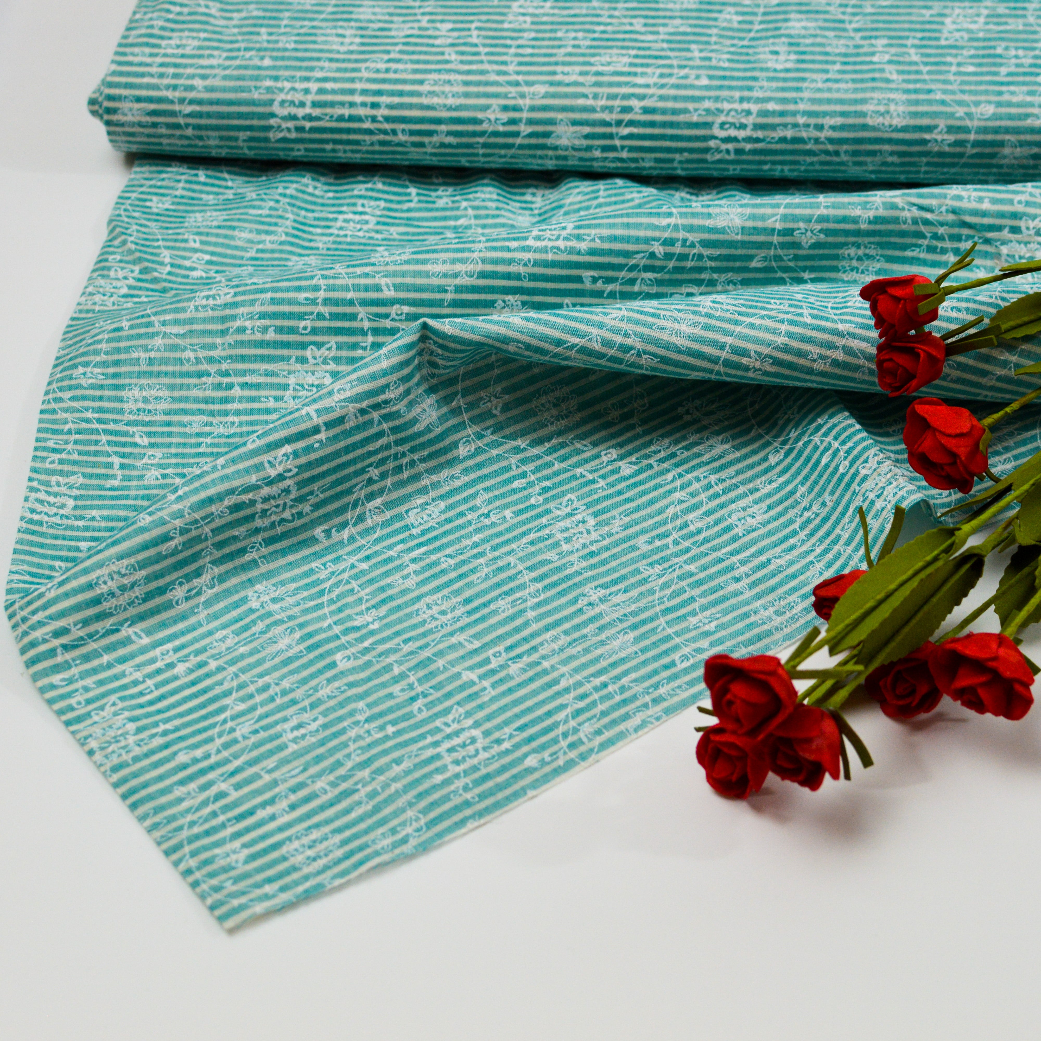 Voile - gestreift mit Blumen grün Fabric poshpinks