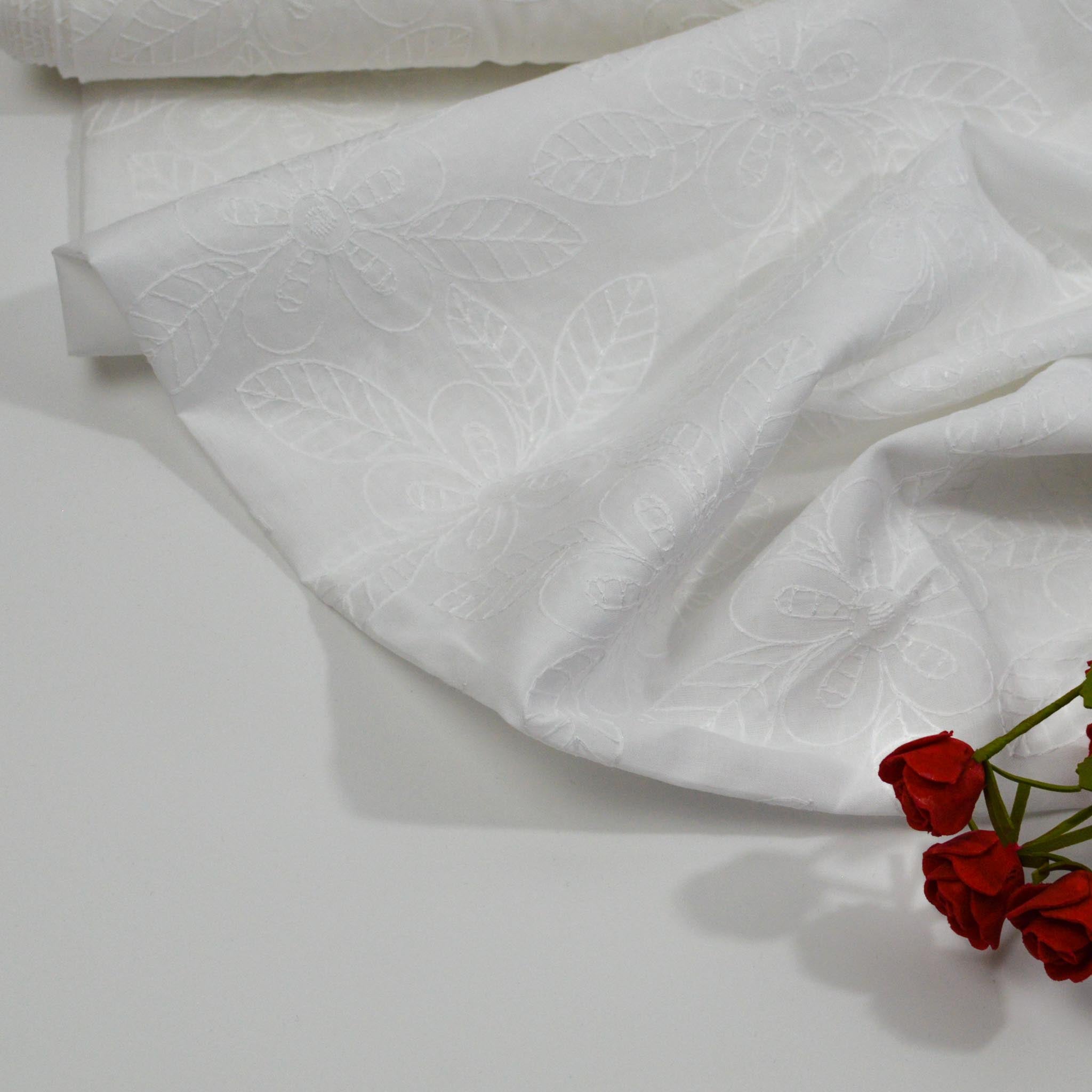 Baumwolle Stickerei Blumen - Weiß Fabric poshpinks