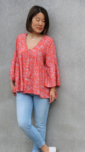 Viskose - Okami - Salmon Blumen Fabric poshpinks