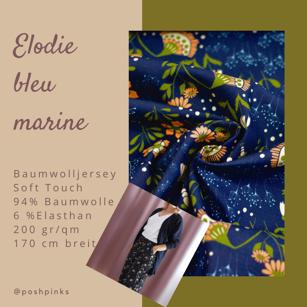 Soft Touch Baumwolljersey - Elodie Bleu Marine Fabric poshpinks
