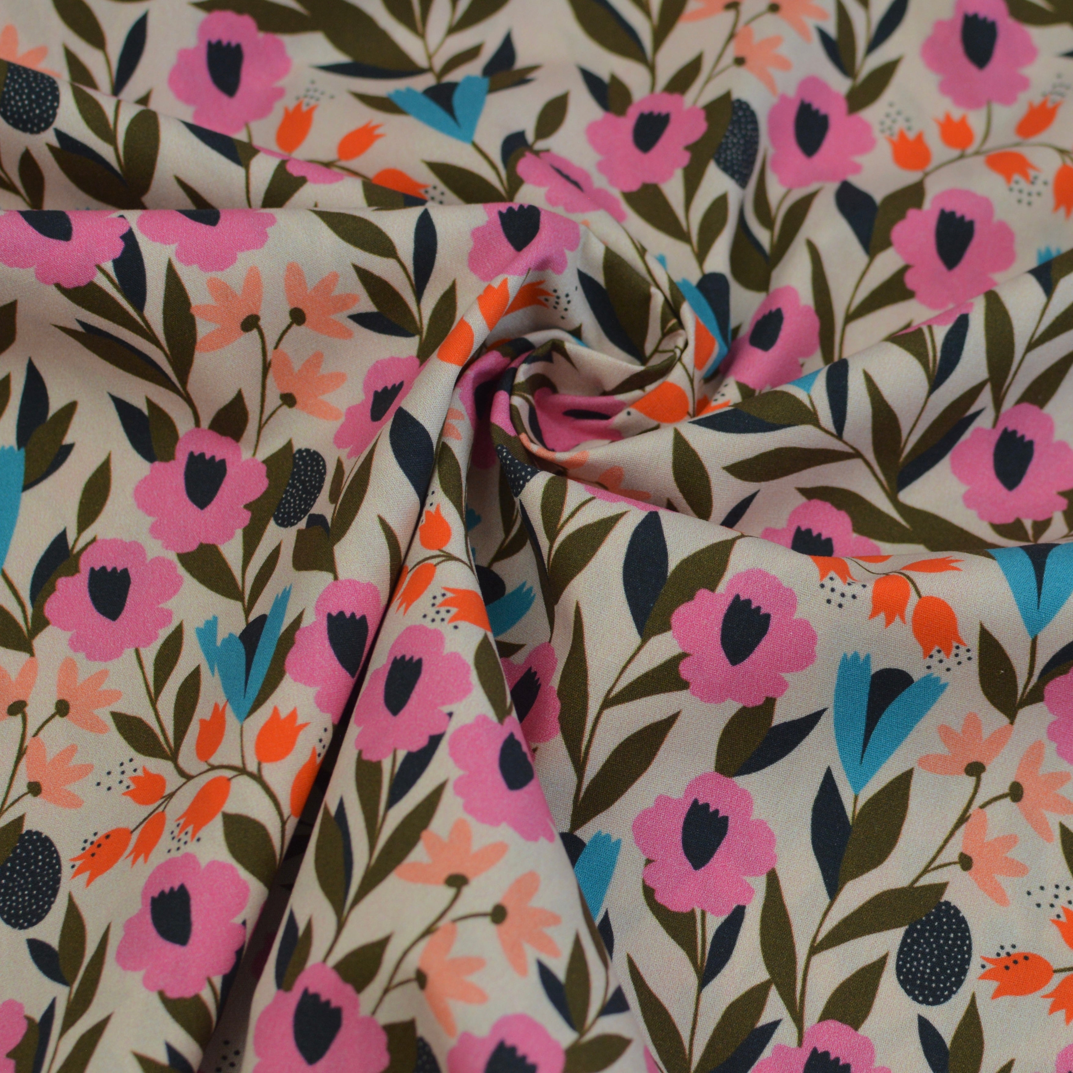 Baumwoll Popeline - Birdsong - Blumengarten Fabric poshpinks